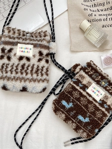 Sacs bandoulière vintage en peluche jacquard avec sangle tissée pour téléphone