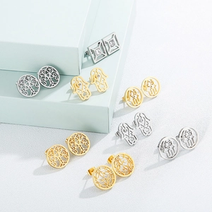 Fashion gold and silver stainless steel cutout earrings with Hamsa and Tree of Life