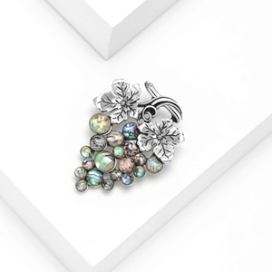 Fashionable alloy grape brooch with colorful abalone shell beads on silver branches