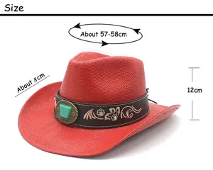 Tableau des tailles pour chapeau de cowboy rouge avec bord de 8cm et tour de 58cm