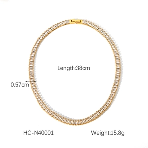 Detail view of 38cm gold stainless steel necklace showing exact product dimensions