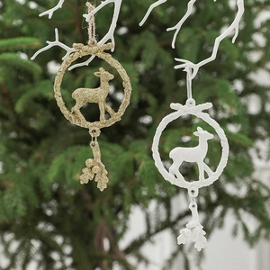 Christmas Reindeer Resin Pendant Glitter Gold Frosted White Deer Ornament For Xmas Tree Hanging Decor Nordic Style