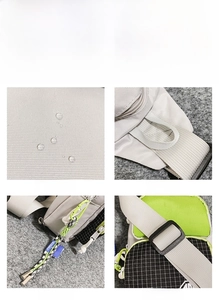 Close-up detail of water-resistant fabric and adjustable shoulder strap on casual crossbody bag