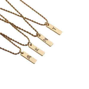 Initial Letter Pendant Necklace Rectangular Copper Bar Colorful Cubic Zirconia Stainless Steel Rope Chain Fashion
