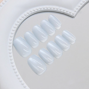 Handmade Press On Nails Cat Eye Light Blue Dreamy Short Ballet Square False Nails Reusable Detachable For Women