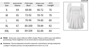 Tabla de tallas para vestido de encaje con mangas abullonadas, medidas de S a XXL en CM