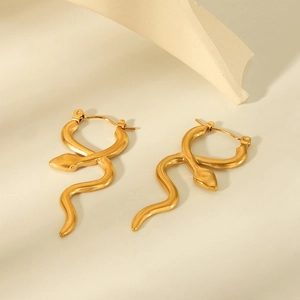 Elegant 18k gold plated stainless steel snake hoop earrings on a minimalist background