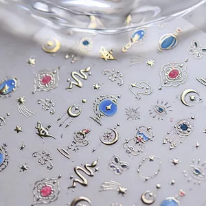 Boho-Nagelaufkleber mit Goldfolie, Sternen, Mond und mystischen Motiven für Nail Art