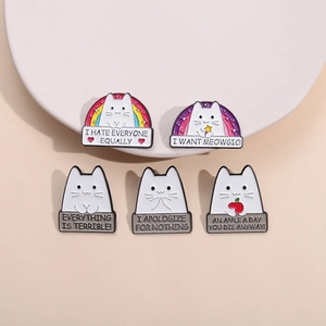 Cute Cartoon Cat Enamel Brooch Pin Zinc Alloy Humorous Slogan Metal Badge For Denim Jacket Backpack Decor
