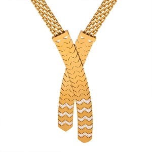 18K gold plated titanium steel necklace with diamond-encrusted cross pendant on white back