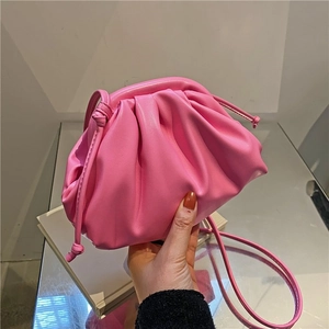 Ruched Dumpling Crossbody Bag Soft PU Leather Cloud Pouch Fashion Shoulder Handbag Minimalist Solid Color For Women