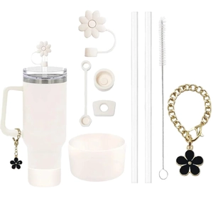 9-piece Stanley cup accessory set with flower straw cover cup boot and straw brush