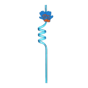 Blue spiral straw with orange goalkeeper glove silicone charm for children party