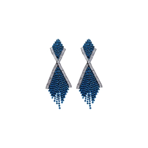 Geometrische Quastenohrringe mit blauen Strasssteinen und silberner Nadel im Luxusdesign
