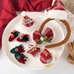 Accessoires Cheveux Noël Pinces Serre Tête Peluche Tissu Paillettes Chapeau Étoile Cloche Nœud Coiffe Festive Filles Femmes