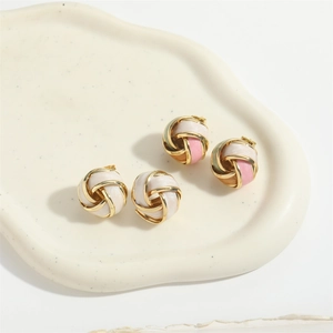 French vintage enamel vortex earrings in white and multicolor with gold plated metal