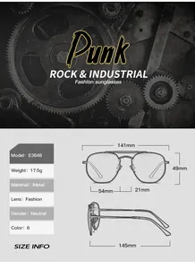 Detailed size chart for metal polarized sunglasses showing 141mm width and 17.5g weight