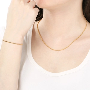 Adjustable golden stainless steel twisted rope chain necklace and bracelet set for men and women