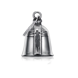 Retro stainless steel guardian bell motorcycle pendant with gothic cross relief