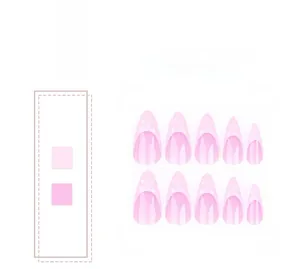 Macro view of long almond-shaped pink gradient press-on nails with 3D water ripple texture