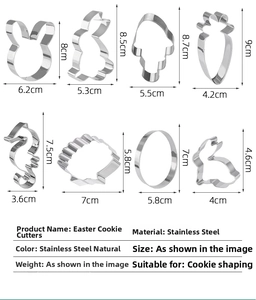 Lot de 8 emporte-pièces de Pâques en acier inoxydable avec dimensions et formes de lapin