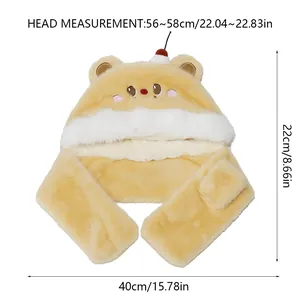 Size chart showing head circumference 56-58cm for the plush bear ear hat and scarf