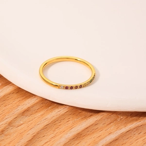 French style 18k gold plated stainless steel ring with colorful rainbow cubic zirconia