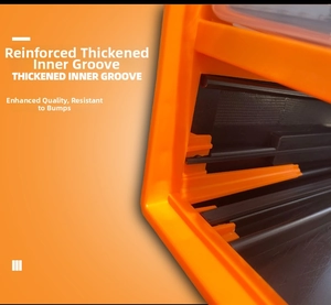Detail view of thickened inner slots and guide rails for stackable drawer storage bin