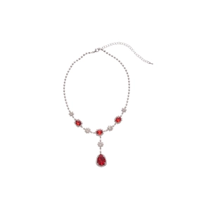 Set collana argento con pendente a goccia rosso vintage e accenti di diamanti