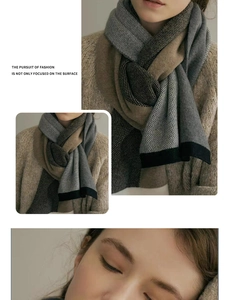 Detail of knitted winter scarf with houndstooth patterns and multi-color patchwork textures