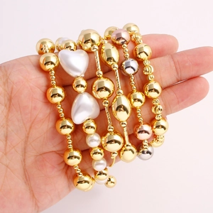 Verstellbares 18k vergoldetes Armband mit Barock-Herzperle und bunten Perlen