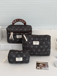 Borsa Trucco In Velluto A Coste Trapuntato Floreale Grande Capacità Retro Astuccio Cosmetico Organizzatore Da Viaggio