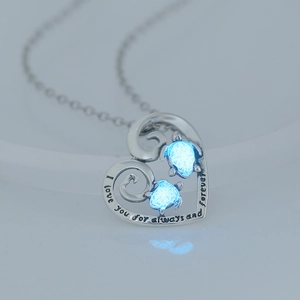 Luminous heart turtle pendant with I love you for always and forever engraving detail