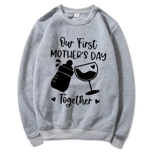 Grey Mama Est 2025 Coquette Hoodie with Our First Mother's Day Together print on white background