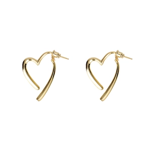 Minimalist gold S925 silver heart shaped earrings with polished finish on white background
