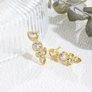 Chic gold teardrop zircon stud earrings in titanium steel for women fashion