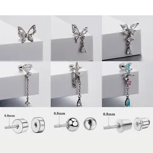 Zirconia Butterfly Heart Flower Dangle Titanium Steel Earrings Screw Back Ear Studs Dainty Aesthetic Women Jewelry
