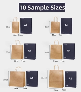 Size comparison chart for daisy kraft gift bags with dimensions relative to A4 paper size