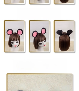 Detailed views of plush mouse ears headband showing front side and back wear on model