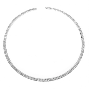 Silver multi-layer rhinestone choker with clear crystals in a minimalist luxury style