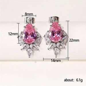 Pink pear cut cubic zirconia drop earrings with crystal ice flower halo detail