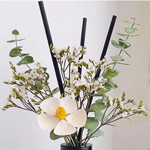 Sola flower bouquet with eucalyptus in black vase for modern home living room decor