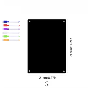 Magnetic black acrylic weekly planner S size 21x29.7cm with 6 colorful dry erase markers