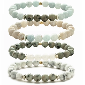 Natural Gemstone Beaded Bracelet With Metallic Spacers Handmade Elastic Healing Stone Jewelry For Men Women