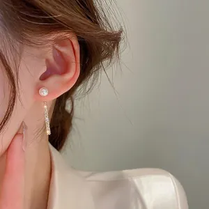 Artificial Pearl Drop Earrings With 925 Sterling Silver Earring Post Gold Plated Micro Inlaid Zircon Elegant Minimalist For Women