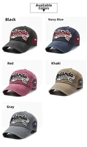 Detail of vintage washed cotton baseball cap with Mando Original towel embroidery