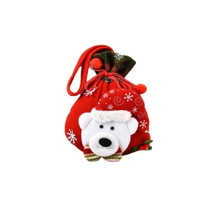 Christmas drawstring gift bag featuring a 3D polar bear character and festive red fabric