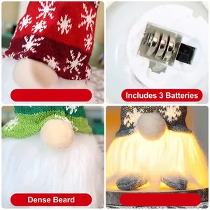 Luminous Christmas gnome decoration with knitted hat and LED lights including batteries