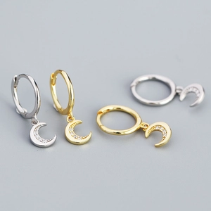 925 Sterling Silver Crescent Moon Hoop Earrings With Cubic Zirconia Dainty Minimalist Jewelry For Women