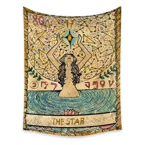 Detail of The Star tarot tapestry showing vintage illustration and bohemian art style
